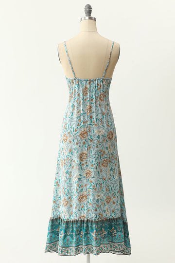 Spaghetti Tiras Azul Bohemia Vestido
